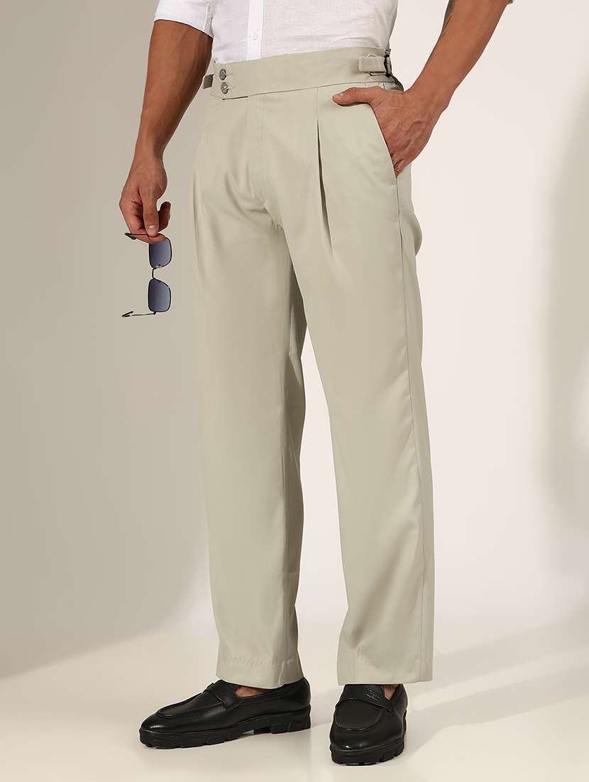 men solid mid rise straight chino trouser