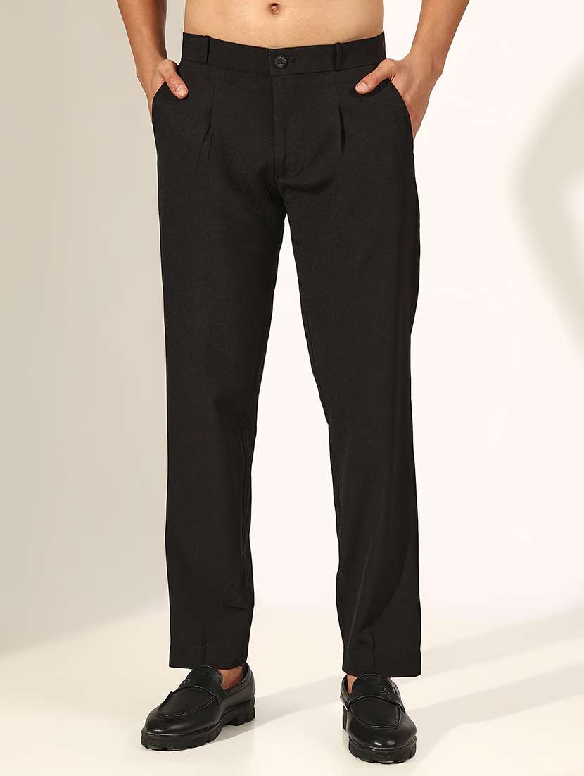 men solid low rise formal trouser - 22244246 -  Standard Image - 1
