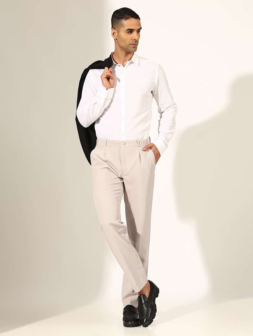 men solid low rise formal trouser - 22244247 -  Standard Image - 4