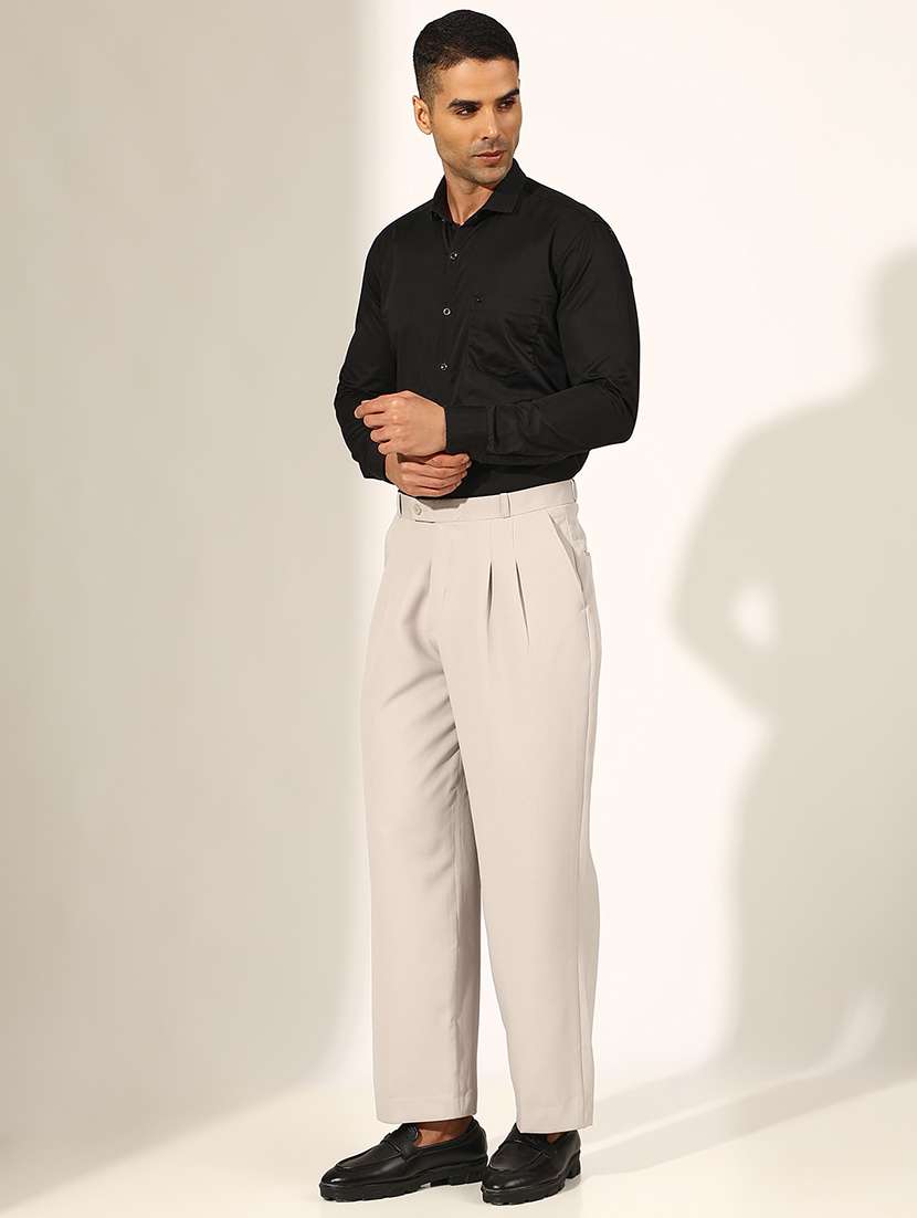 men solid low rise formal trouser - 22244250 -  Standard Image - 4