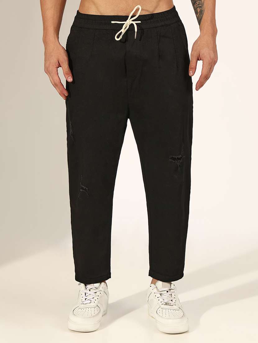 Men Solid Mid Rise Distressed Trouser - 22244251 -  Standard Image - 1