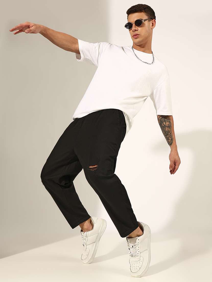 Men Solid Mid Rise Distressed Trouser - 22244251 -  Standard Image - 4
