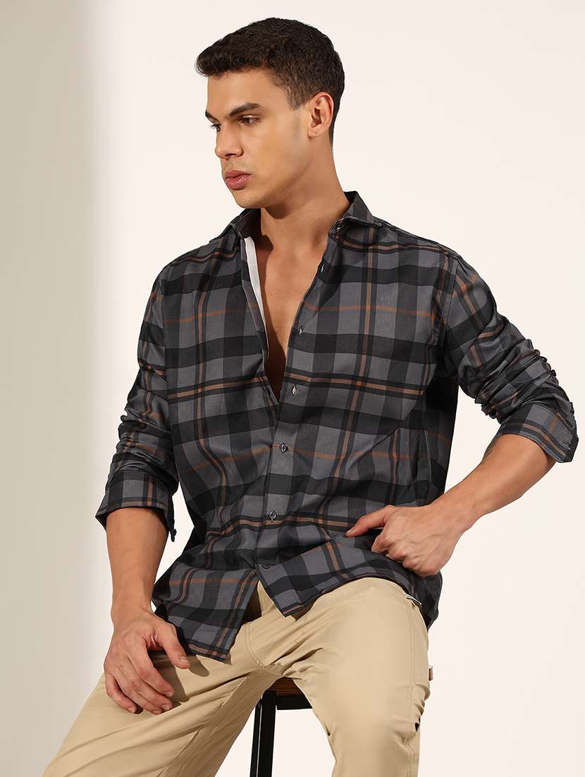 men checkered long sleeve regualr fit casual shirt