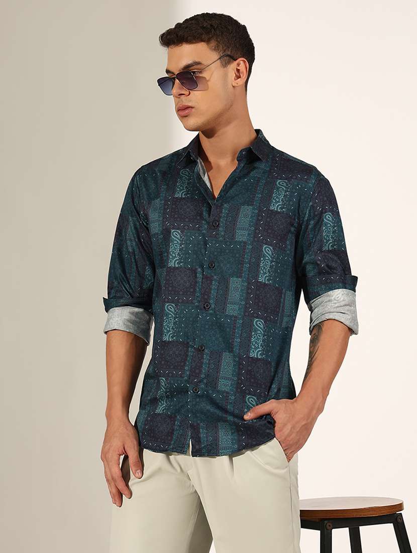 men printed long sleeve regualr fit casual shirt