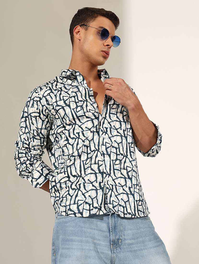 men printed long sleeve regualr fit casual shirt