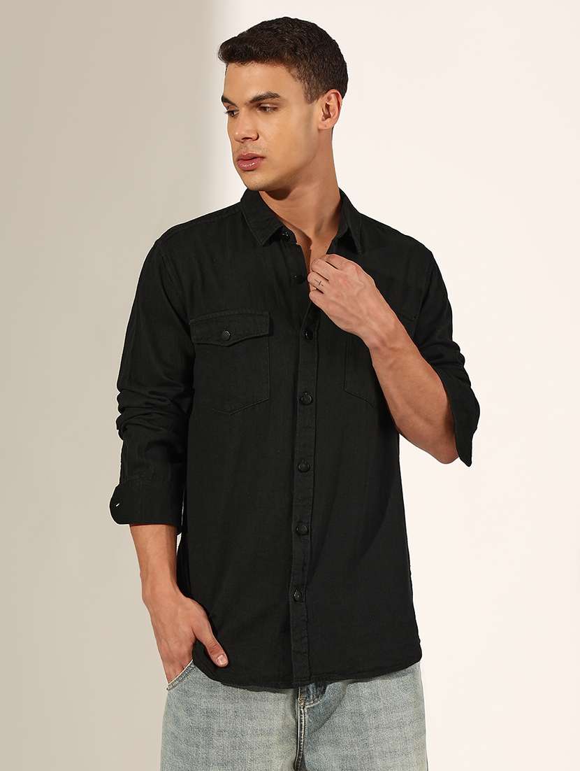 men solid long sleeve loose fit shirt - 22244286 -  Standard Image - 1