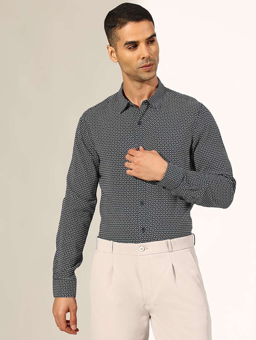 men printed collared long sleeve slim fit shirt - 22244292 -  Standard Image - 1