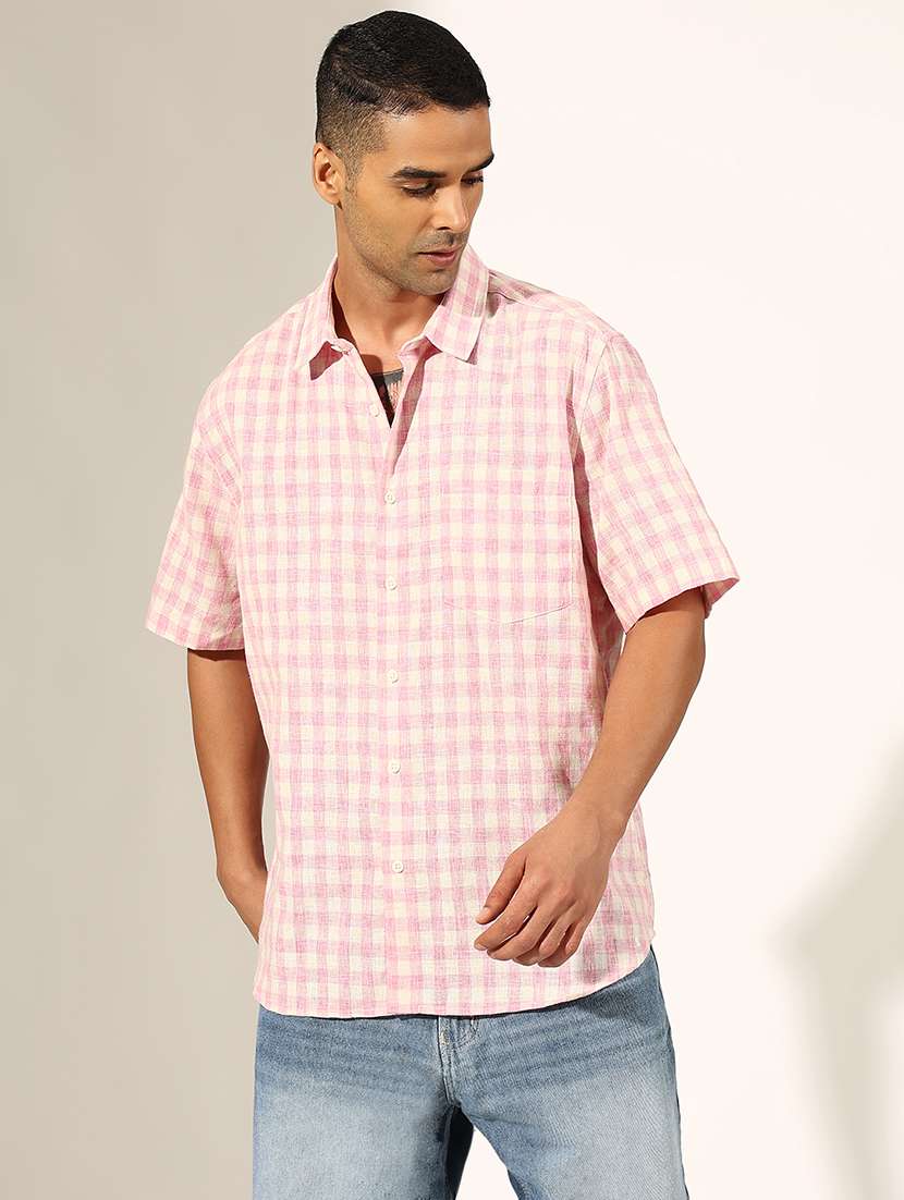 men checkered short sleeve loose fit shirt - 22244303 -  Standard Image - 1