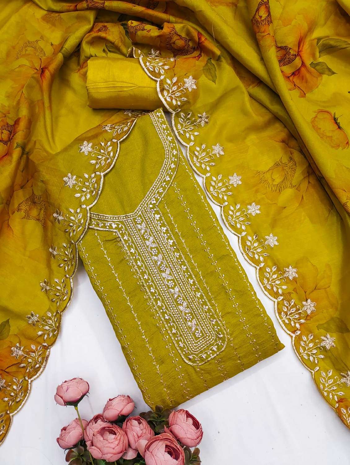 women solid with work unstitched suit set - 22244346 -  Standard Image - 1