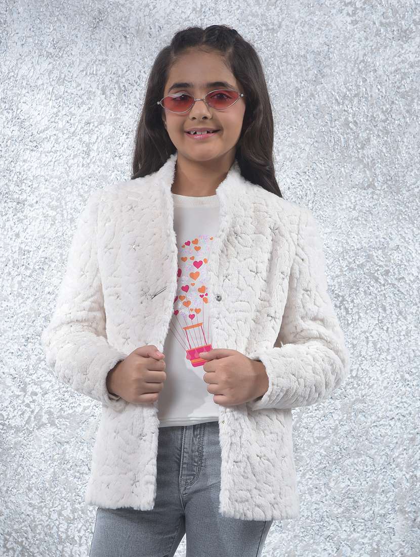 girls self designed long sleeve regular coat