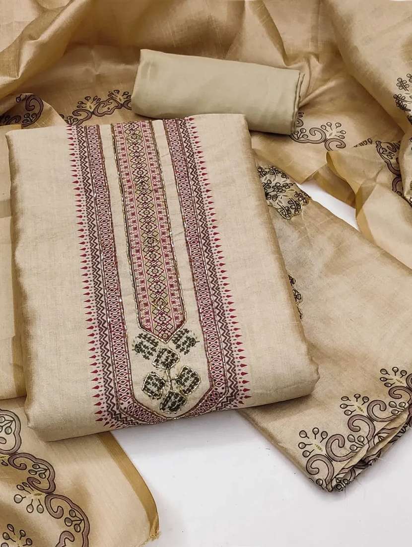 women printed embellished unstitched suit set - 22244401 -  Standard Image - 1