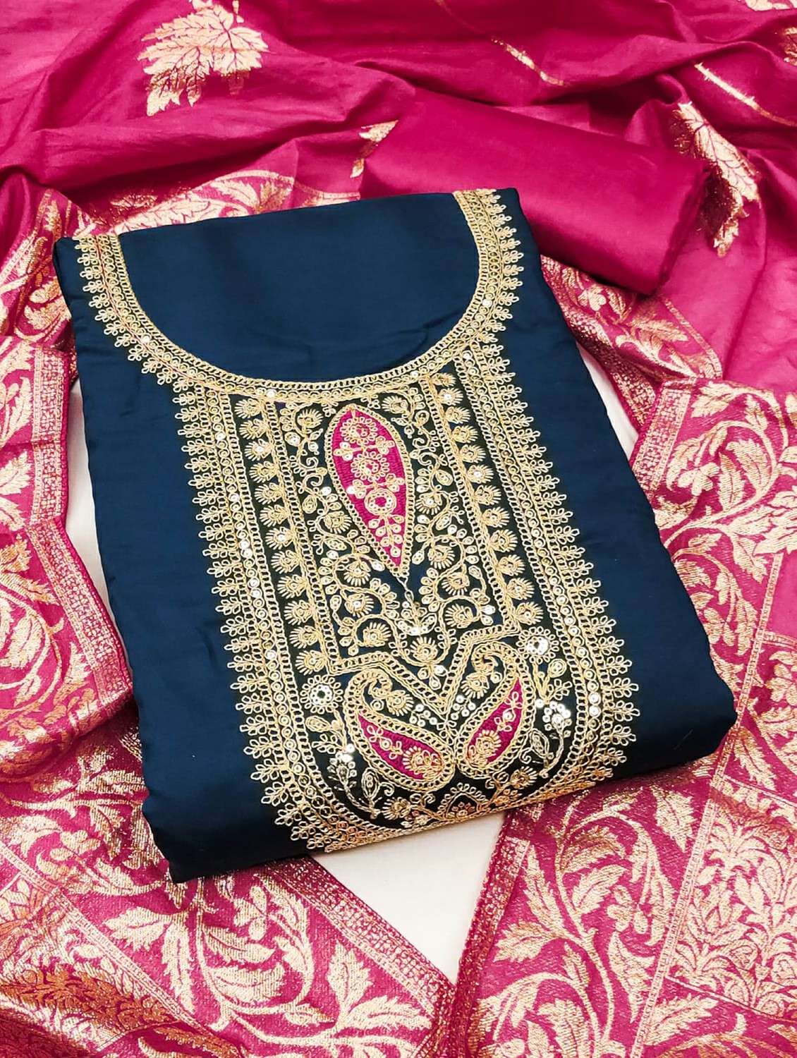 women solid with work unstitched suit set - 22244626 -  Standard Image - 1