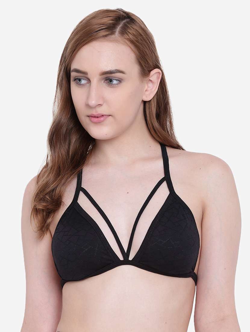 women solid halter neck plunge bra