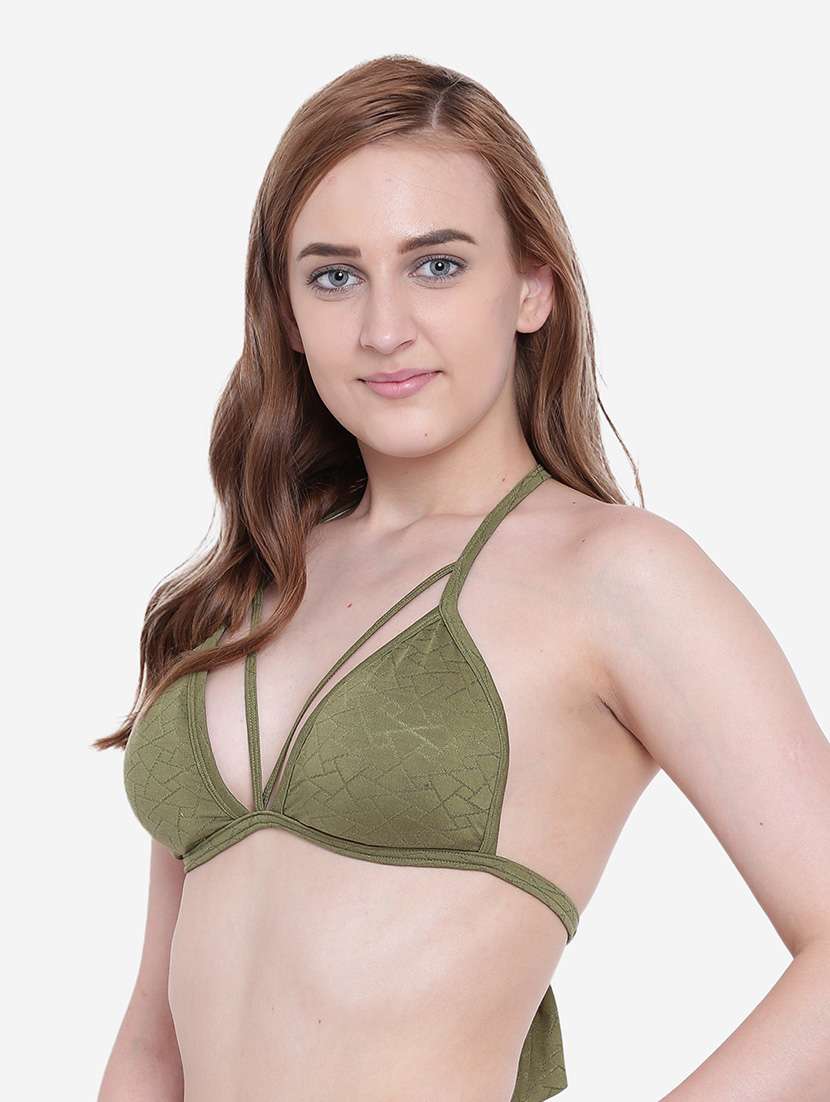 women solid halter neck plunge bra - 22245654 -  Standard Image - 1