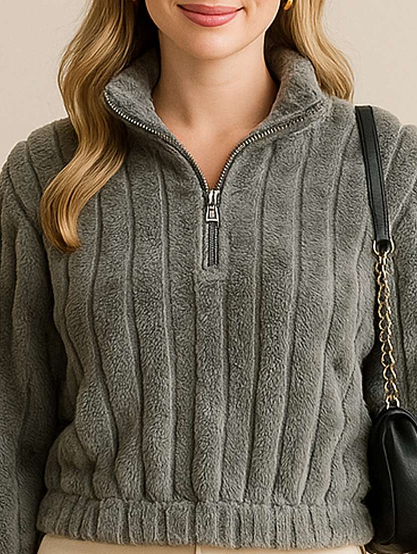 women solid long sleeve sweatshirt - 22245717 -  Standard Image - 4