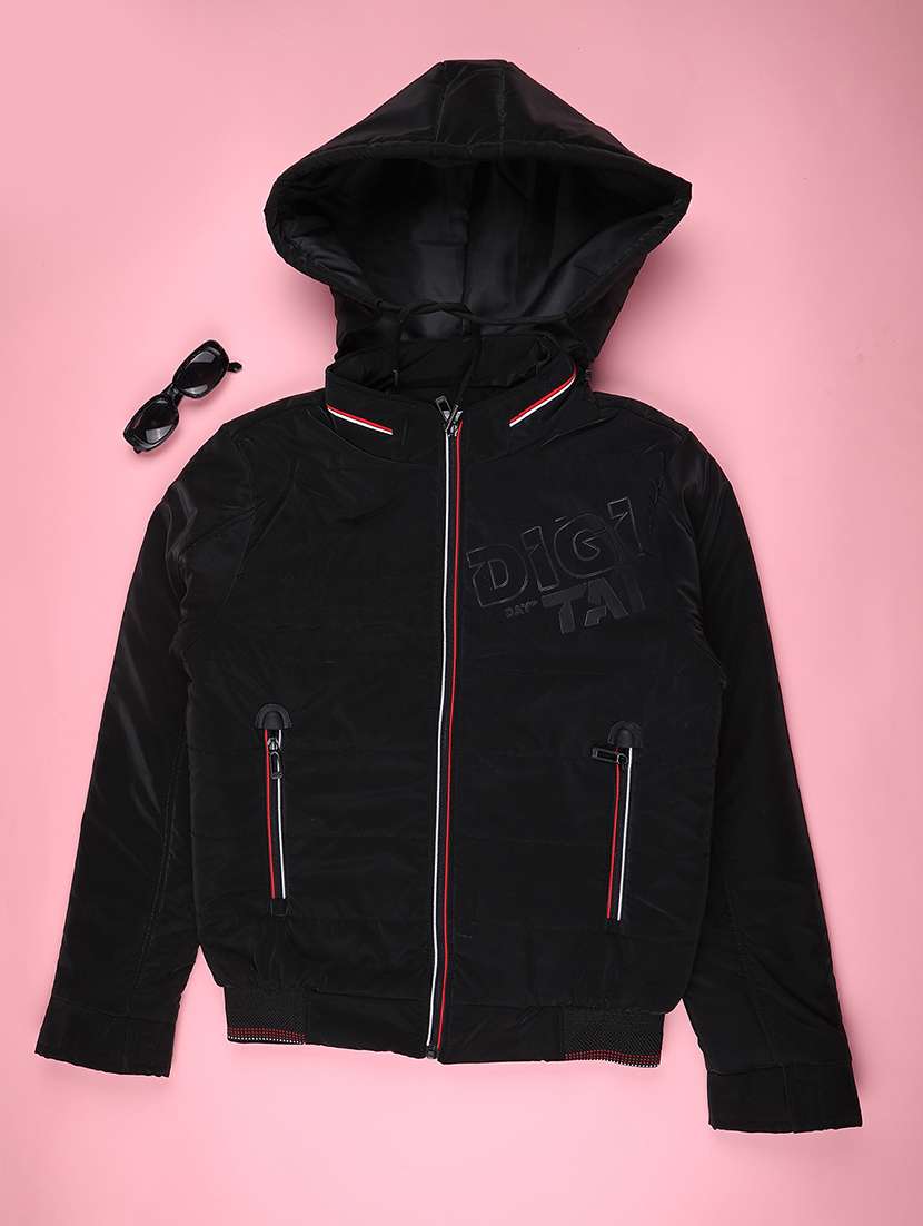 boys solid long sleeve hooded quilted jacket