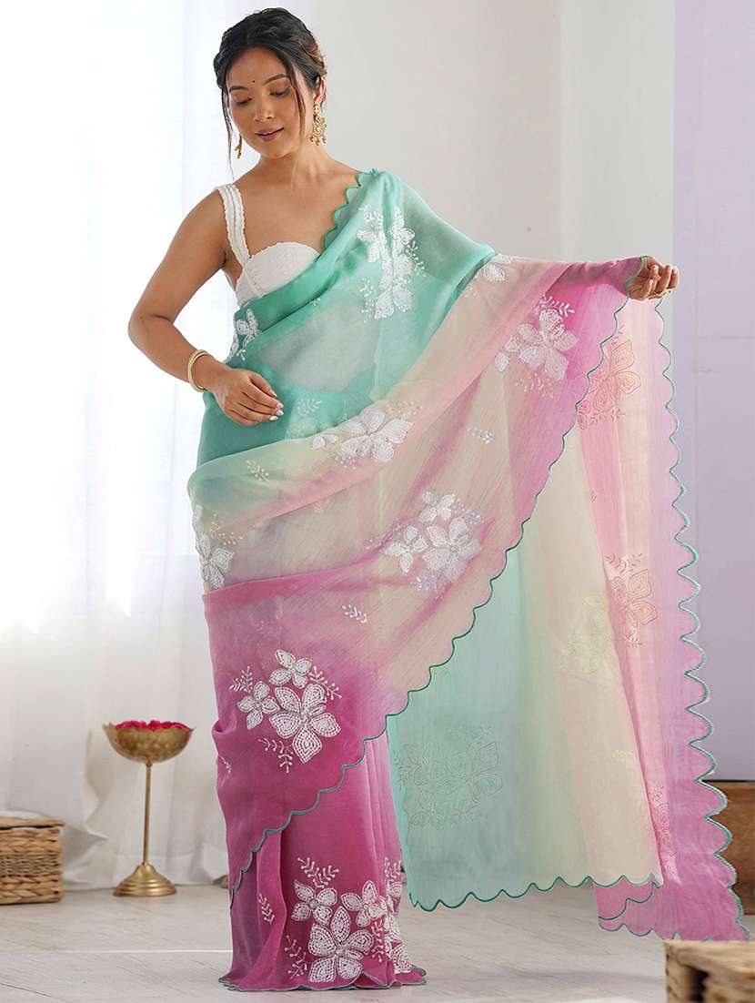 women ombre embellished saree with blouse - 22246108 -  Standard Image - 1