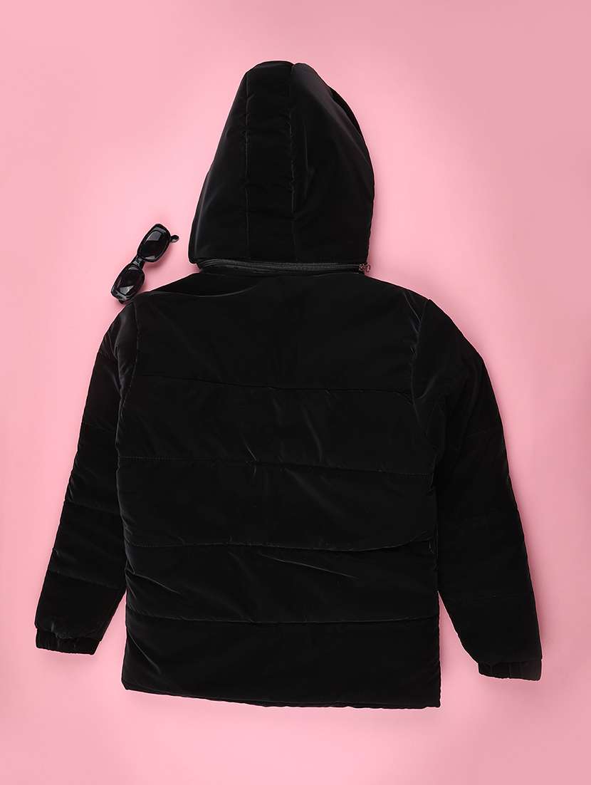 girls solid long sleeve hooded regular jacket - 22246174 -  Standard Image - 1