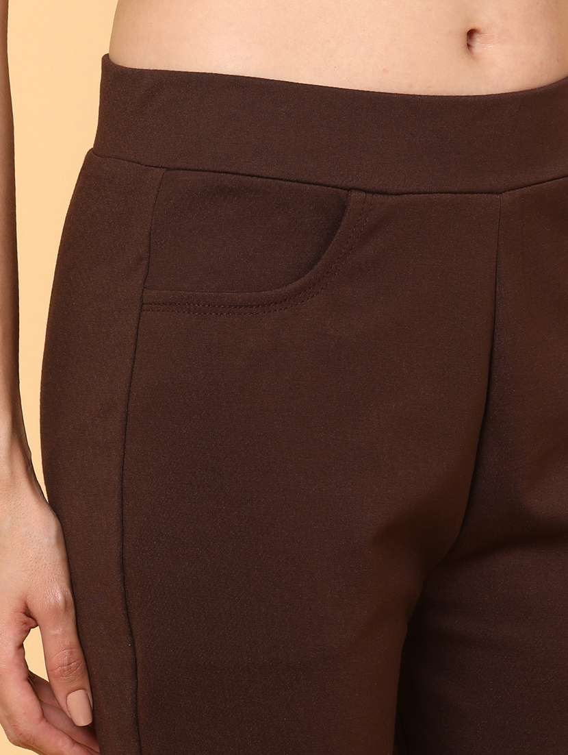 women solid mid rise bootcut trouser - 22246312 -  Standard Image - 1