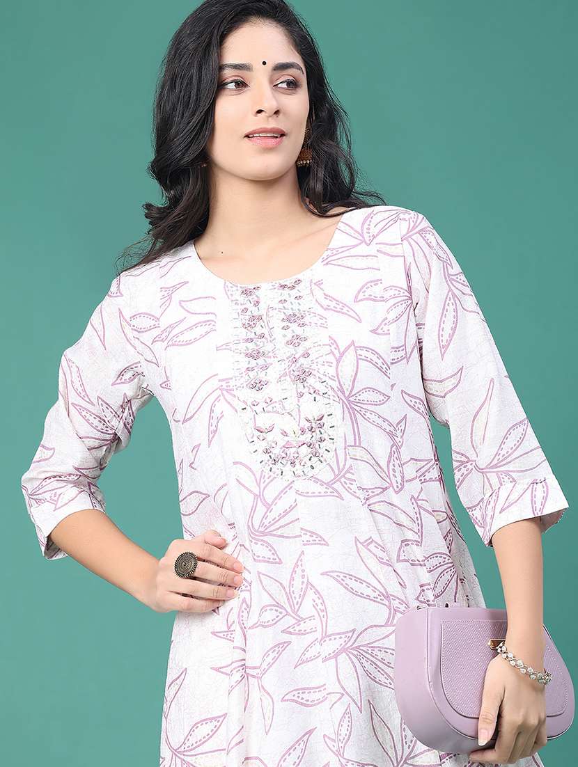 women printed three quarter sleeve kurta leggings set - 22246340 -  Standard Image - 1