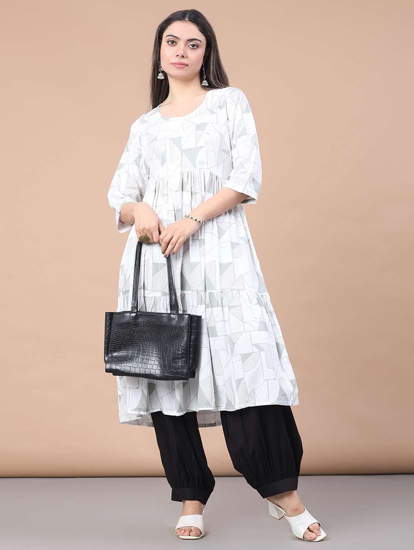 women printed three quarter sleeve kurta - 22246342 -  Standard Image - 1