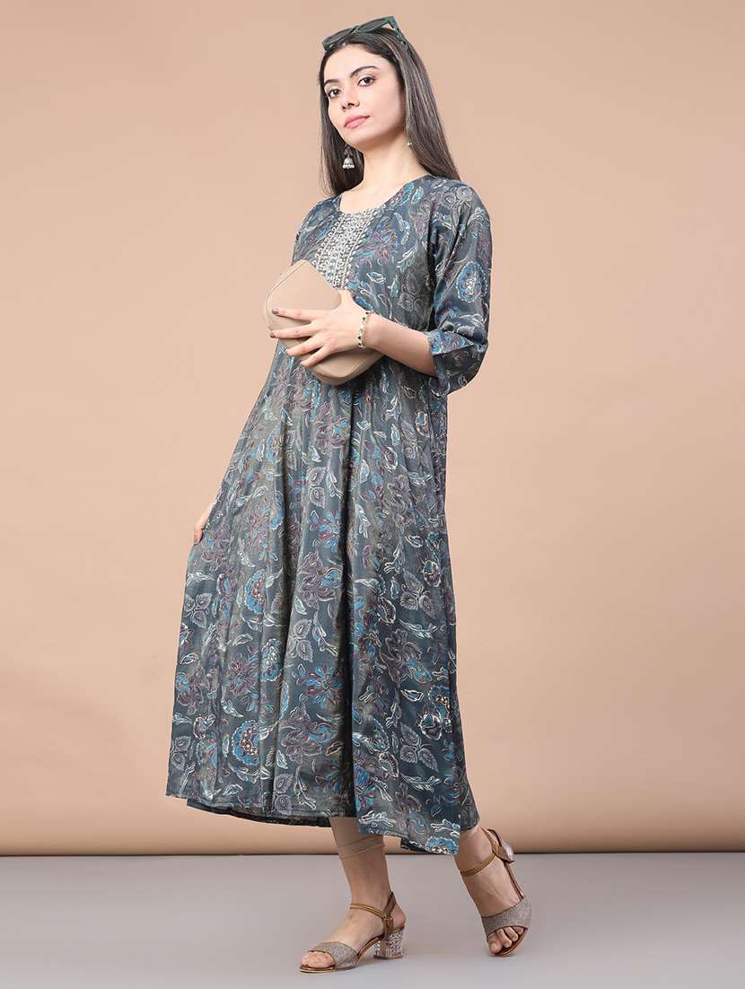 women printed three quarter sleeve kurta - 22246343 -  Standard Image - 1