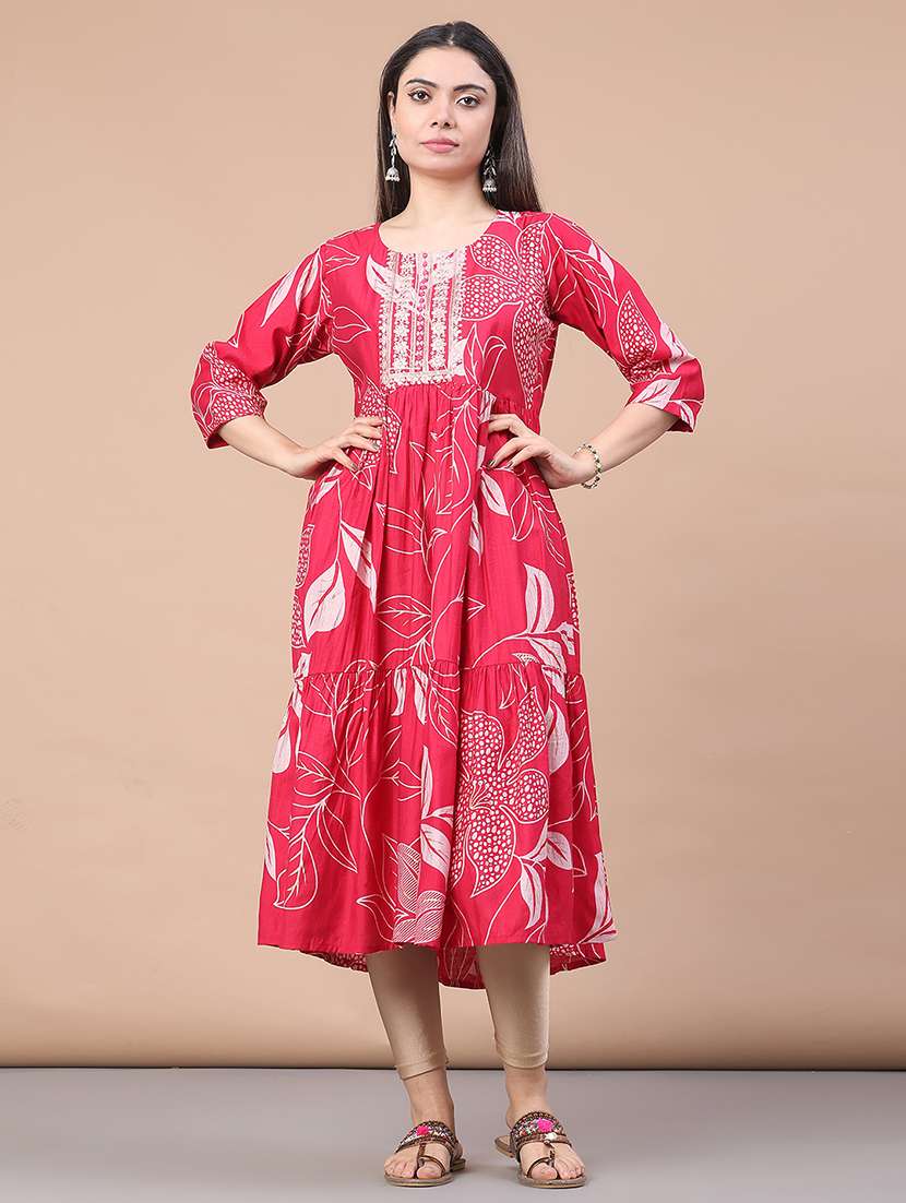 women printed three quarter sleeve kurta - 22246344 -  Standard Image - 1