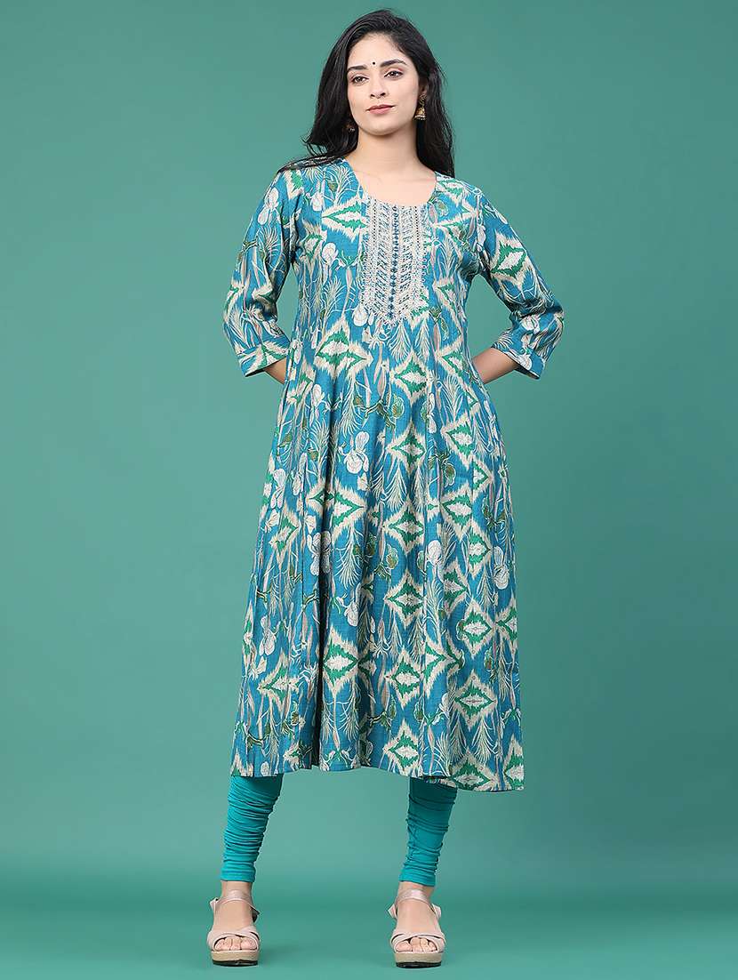 women printed three quarter sleeve kurta leggings set - 22246347 -  Standard Image - 4