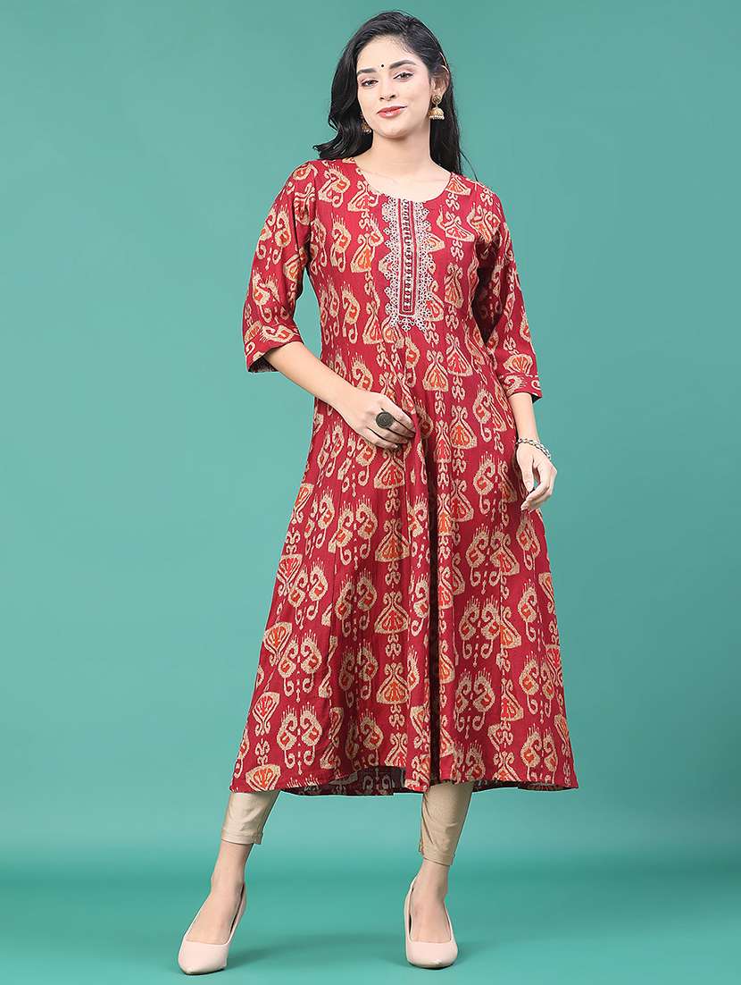 women printed three quarter sleeve kurta pant set - 22246352 -  Standard Image - 1