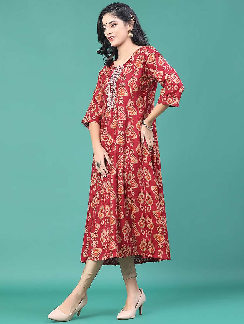 women printed three quarter sleeve kurta pant set - 22246352 -  Standard Image - 4