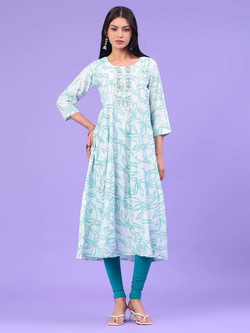 women printed three quarter sleeve kurta - 22246353 -  Standard Image - 1