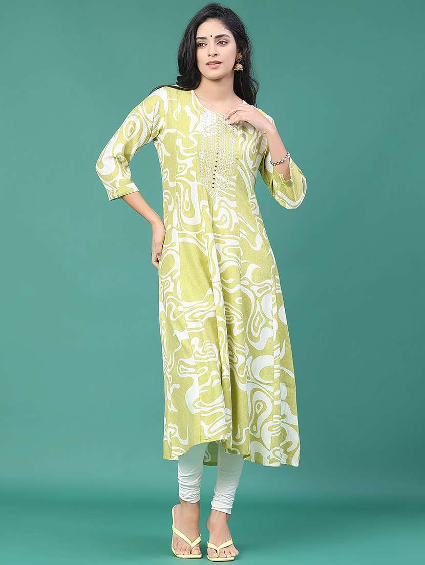 women printed three quarter sleeve kurta leggings set - 22246356 -  Standard Image - 1