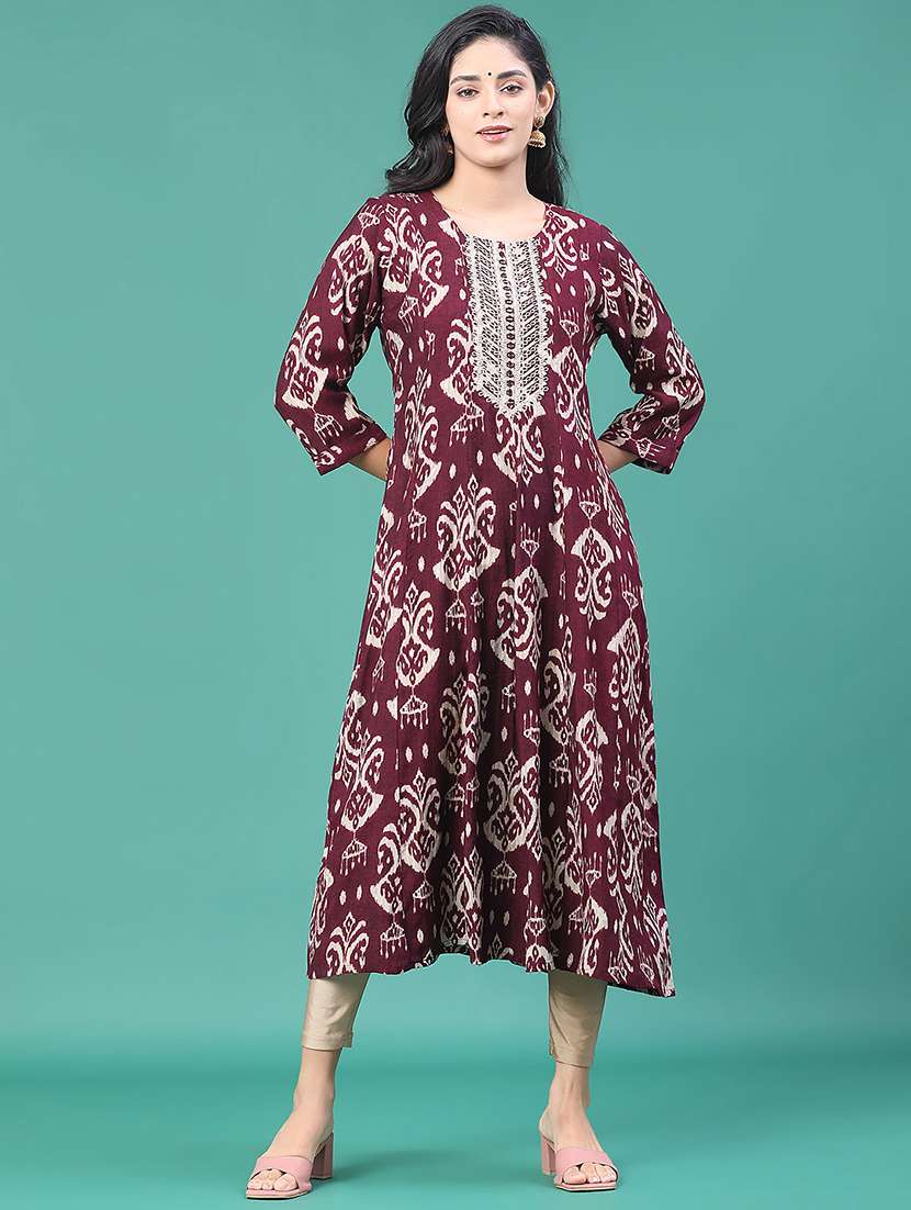 women printed three quarter sleeve kurta leggings set - 22246357 -  Standard Image - 1