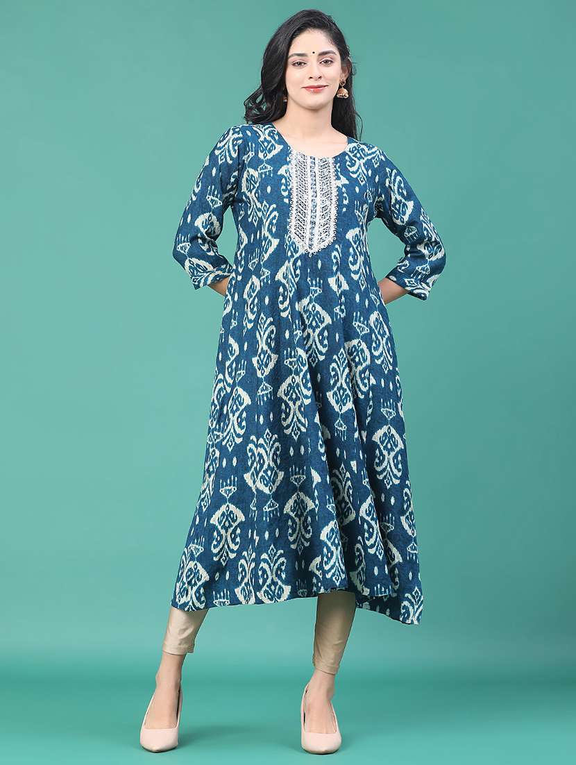 women printed three quarter sleeve kurta leggings set - 22246359 -  Standard Image - 1