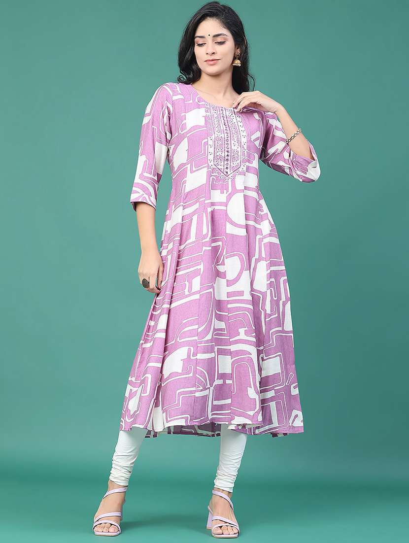women printed three quarter sleeve kurta leggings set - 22246361 -  Standard Image - 1