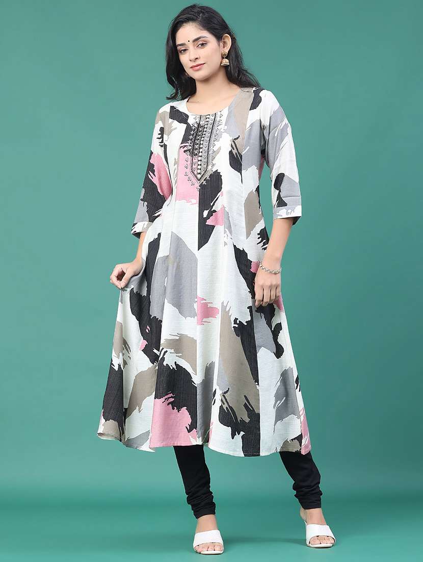 women printed three quarter sleeve kurta leggings set - 22246362 -  Standard Image - 1