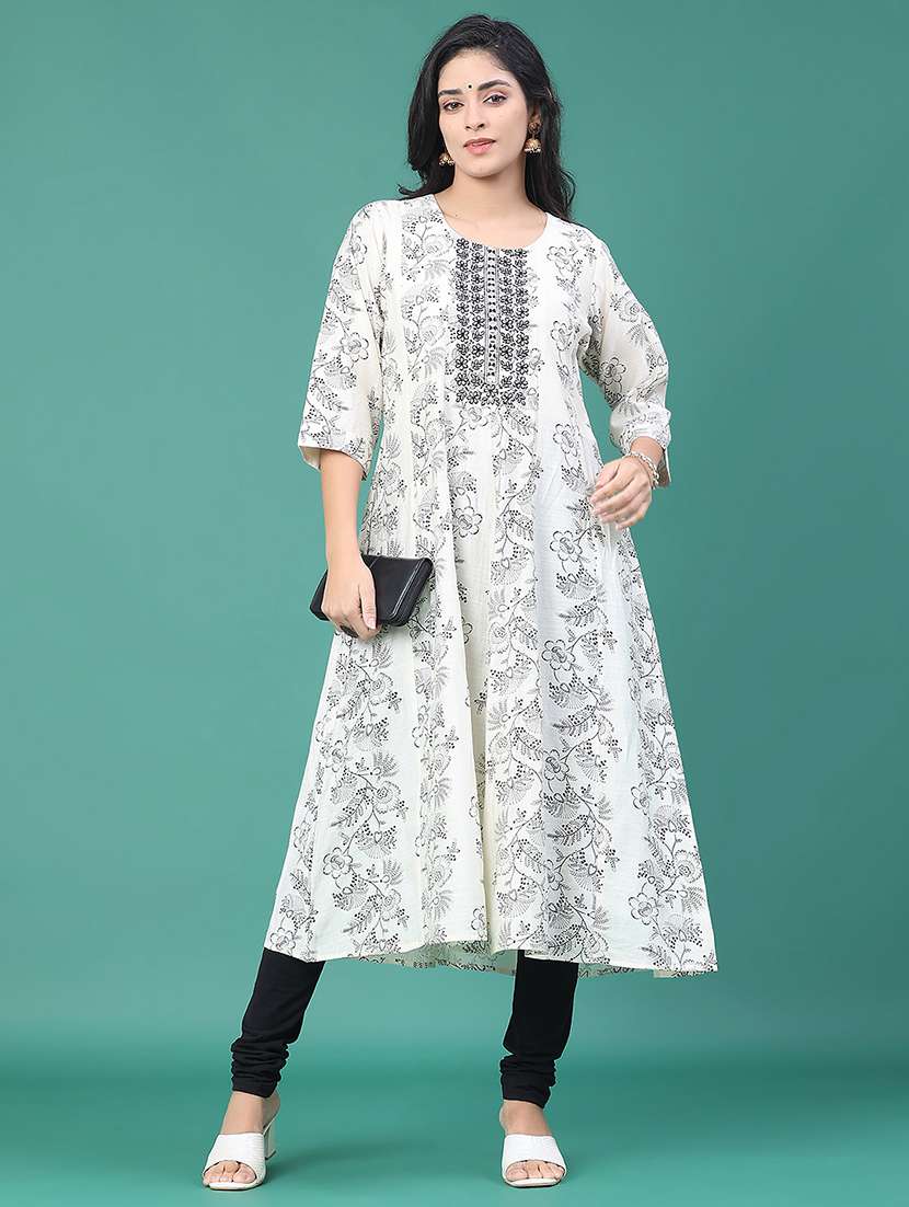 women floral printed three quarter sleeve kurta leggings set
