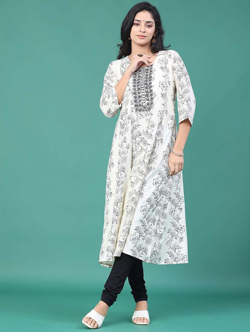 women floral printed three quarter sleeve kurta leggings set - 22246363 -  Standard Image - 1