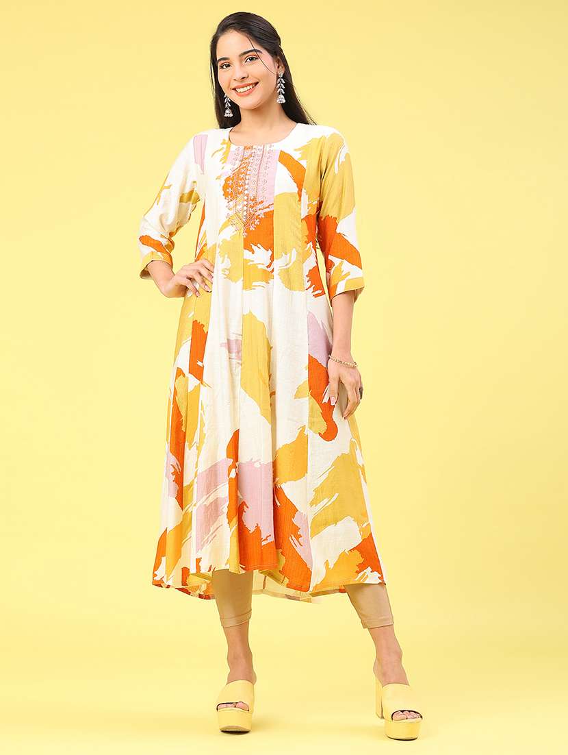 women printed three quarter sleeve kurta - 22246365 -  Standard Image - 1