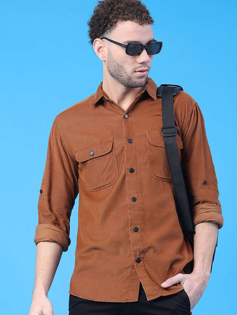 men solid collared long sleeve shirt