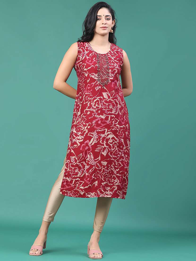 women floral printed sleeveless kurta leggings set - 22246388 -  Standard Image - 1