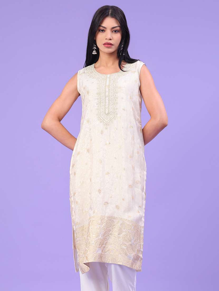 Women Embroidered Sleeveless Straight Kurta - 22246392 -  Standard Image - 1