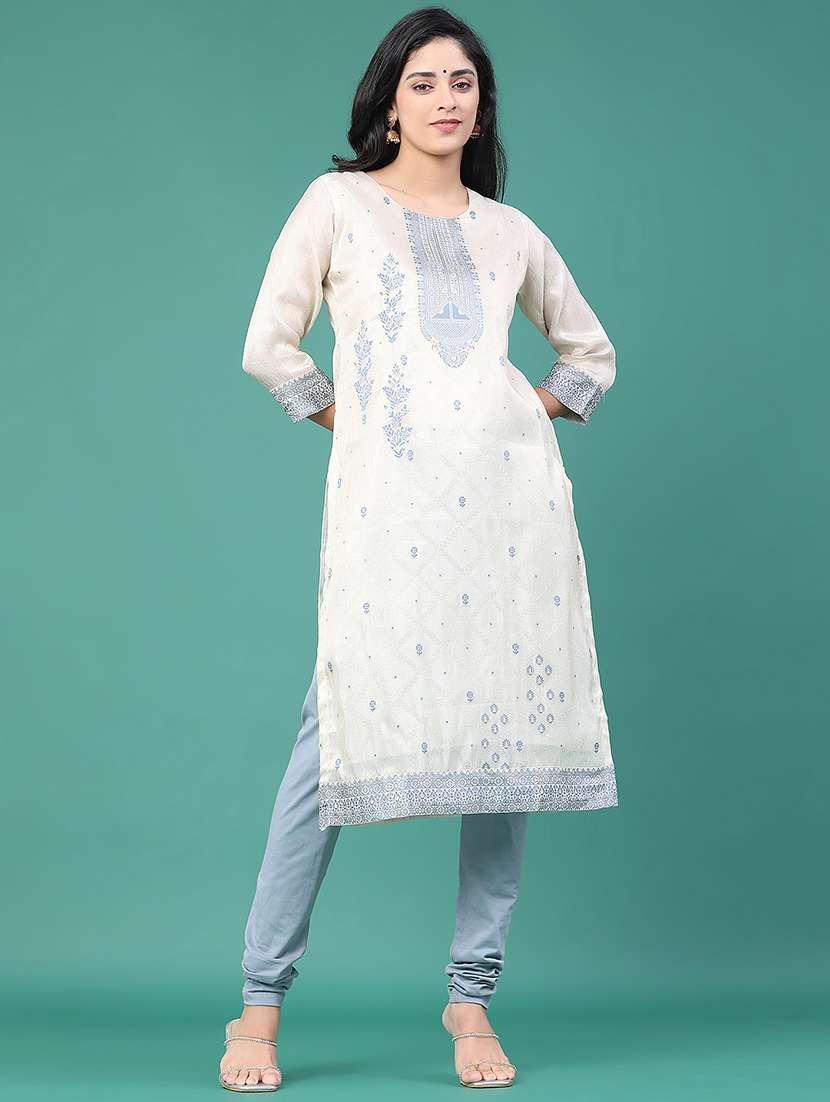 women printed three quarter sleeve kurta leggings set - 22246393 -  Standard Image - 1