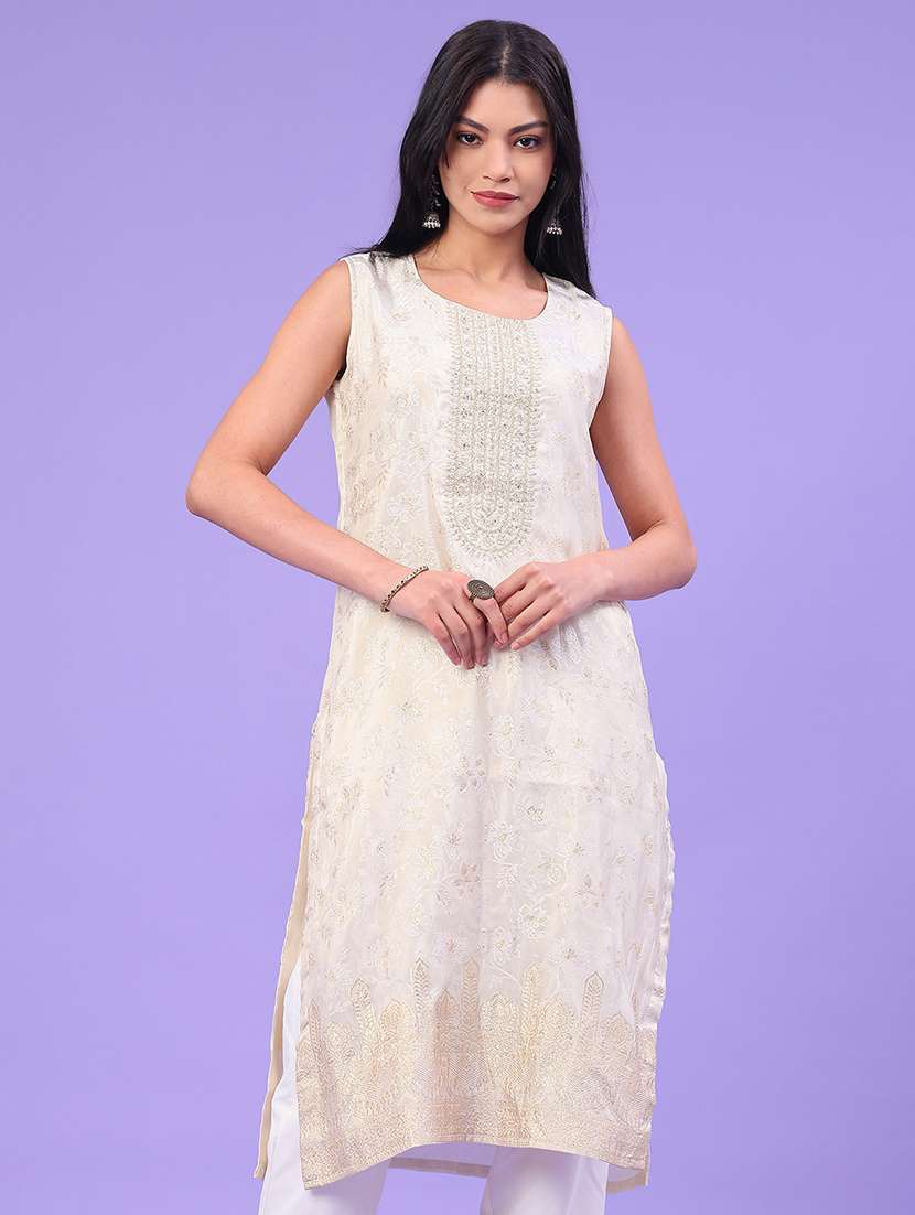 women embroidered sleeveless straight kurta - 22246397 -  Standard Image - 1