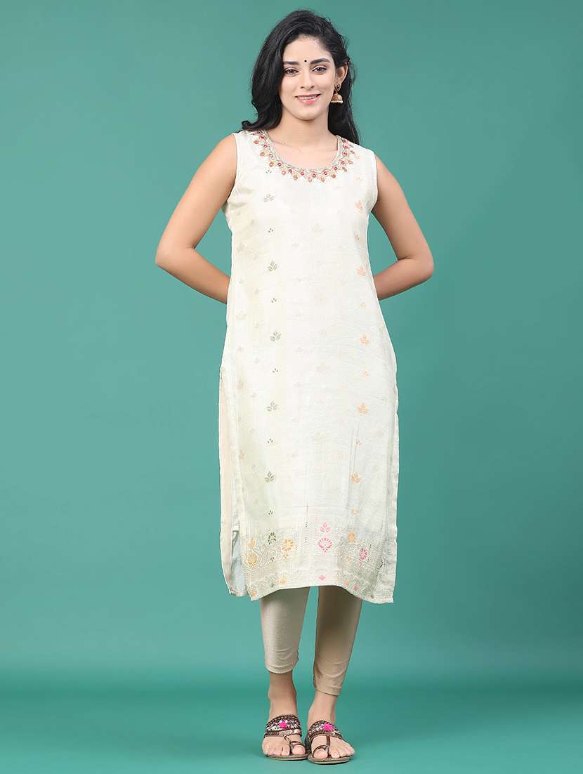 women printed sleeveless kurta leggings set - 22246399 -  Standard Image - 1