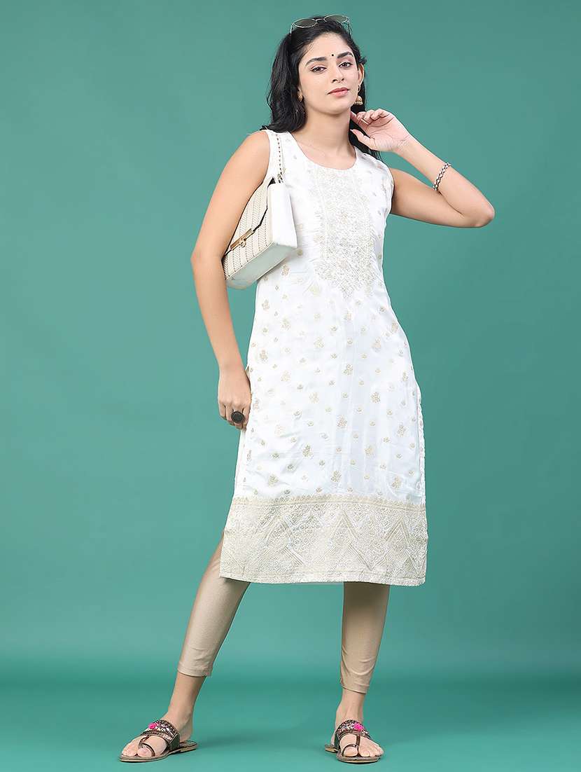 women printed sleeveless kurta leggings set