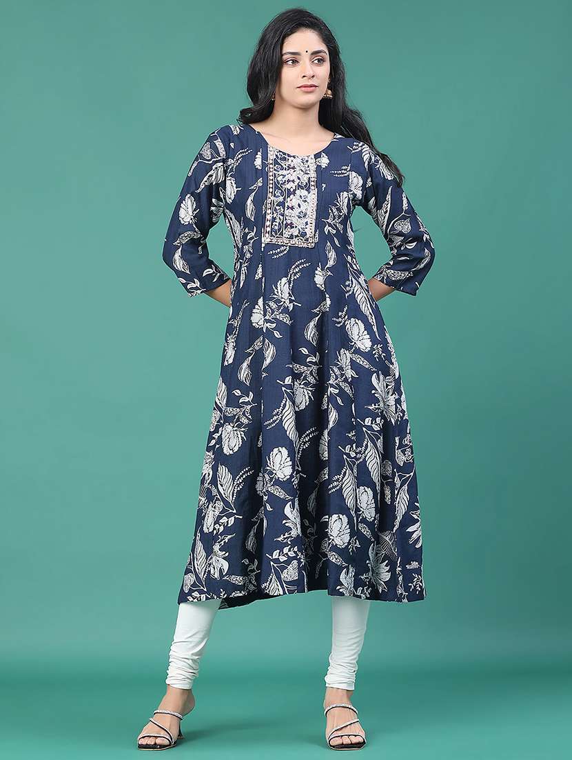 women floral printed three quarter sleeve kurta leggings set - 22246405 -  Standard Image - 1