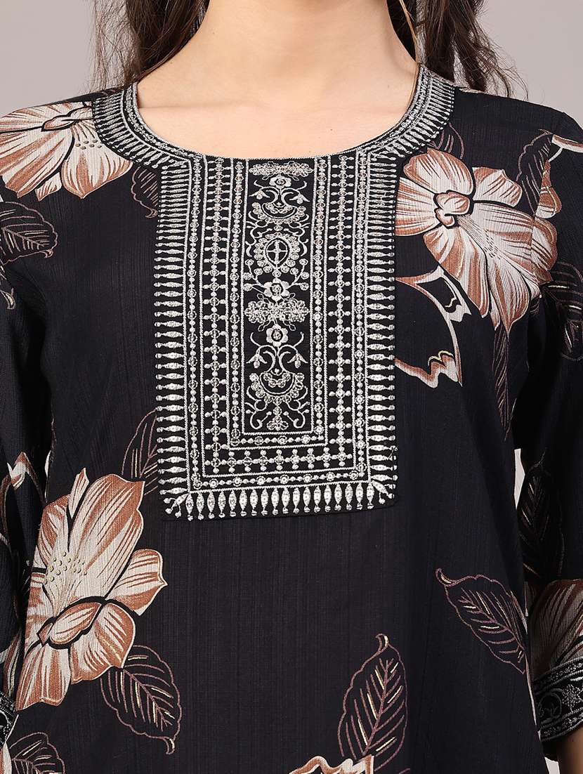 women floral three quarter sleeve kurta pant set - 22246538 -  Standard Image - 1