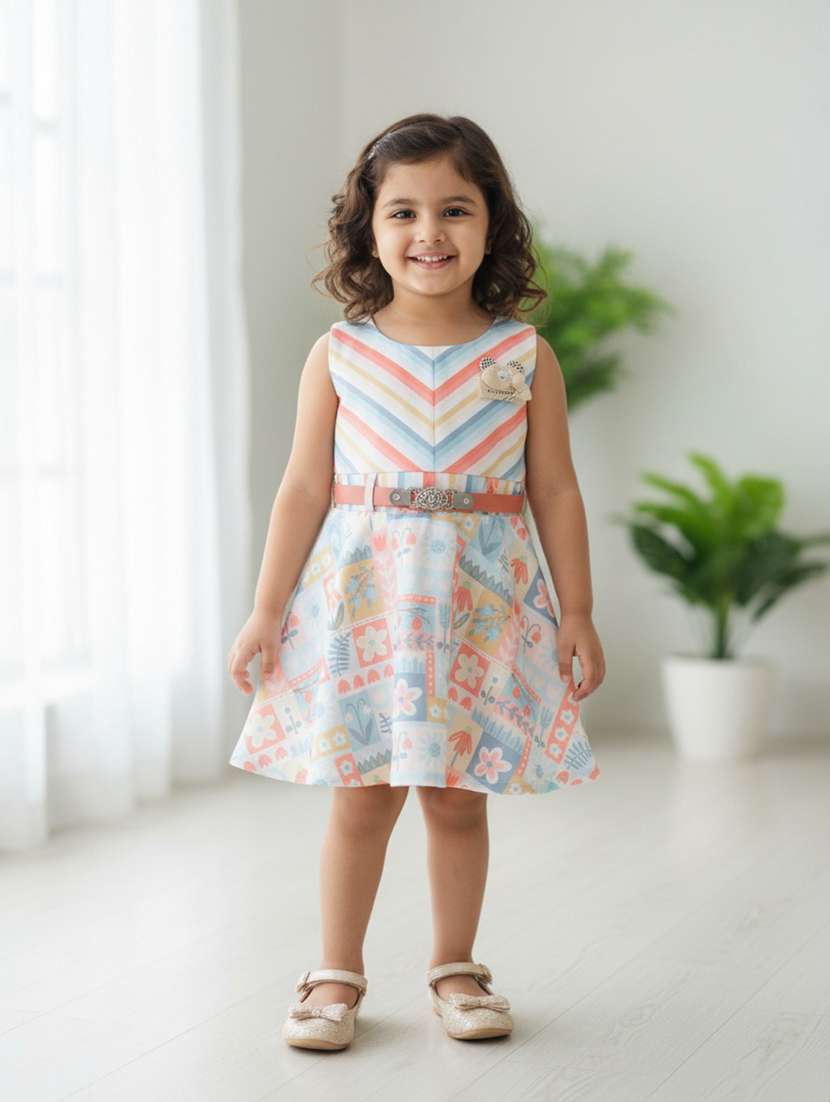 girls printed sleeveless flared frock - 22246569 -  Standard Image - 1