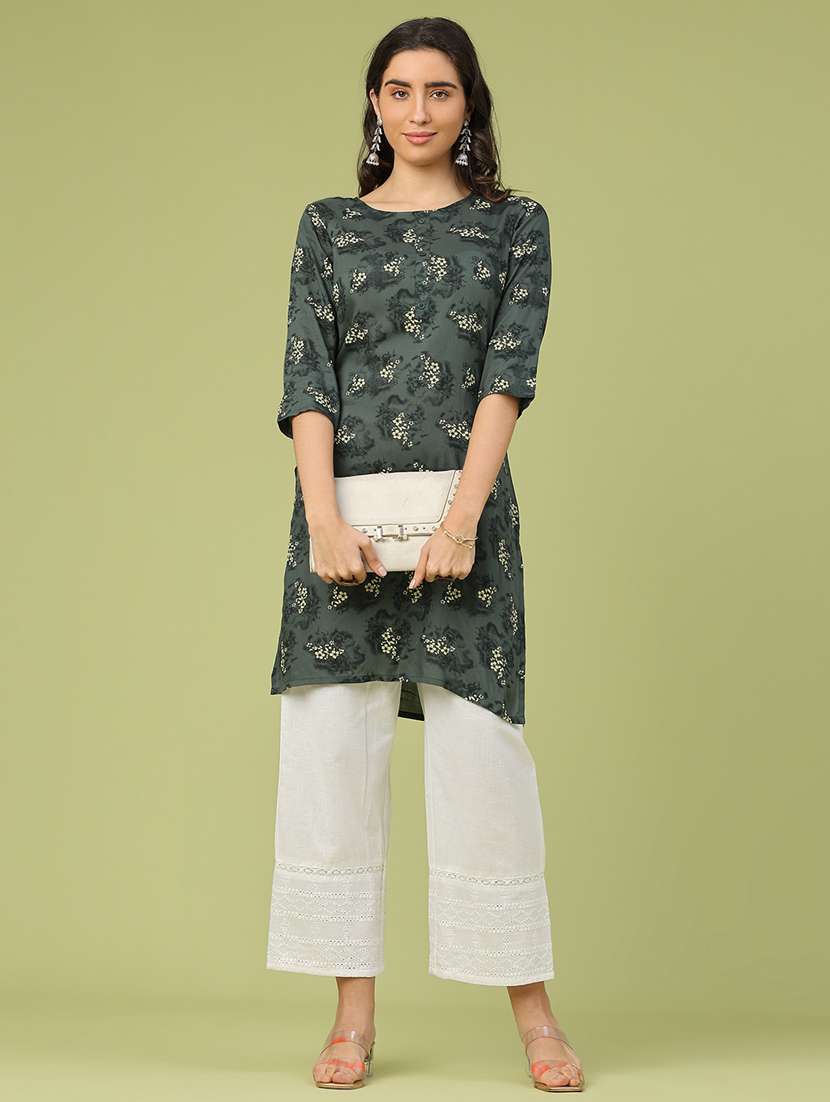 women floral printed three quarter sleeve straight kurta - 22246578 -  Standard Image - 4